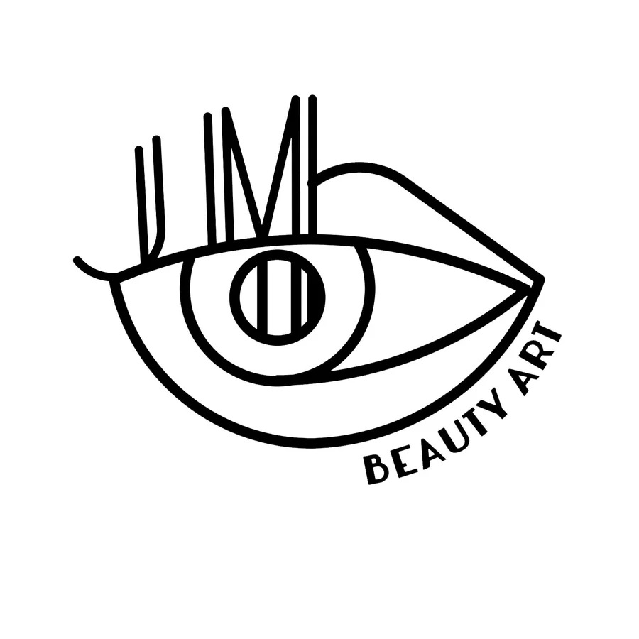 Logo de JM Beauty Art: las iniciales JM integradas en una mirada y unos labios